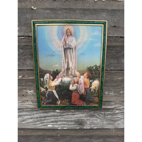 Vintage 70's Lenticular 3D Hologram Framed Mary Children Religious Picture - Picture 10 of 11